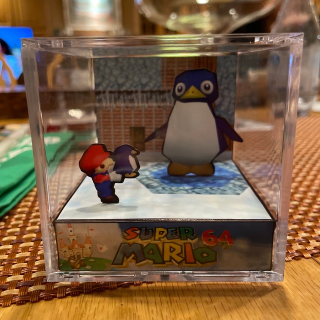 Super Mario 64 Diorama Cube: Baby Penguin - Video Game Room Decoration