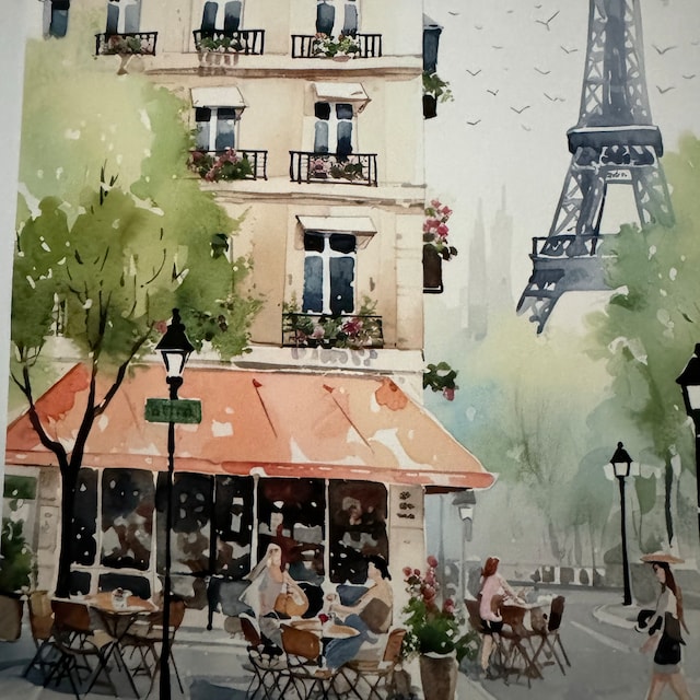 パリの絵画 エッフェル塔 水彩画 アートプリント パリの風景イラスト