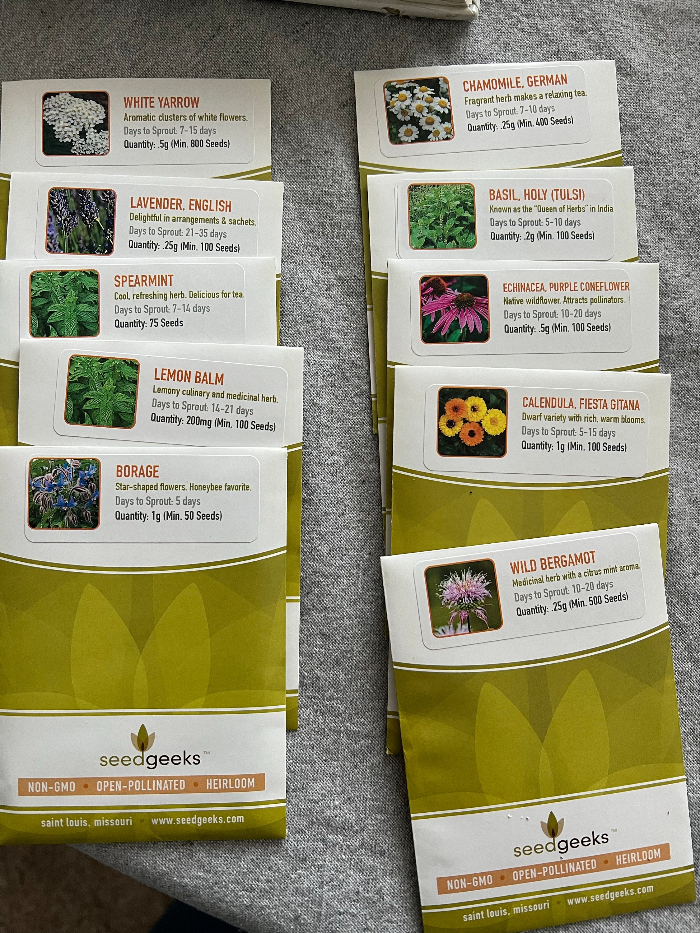 Medicinal Herb Seed Collection - 10 Essential Heirloom Medicinal Herbs, Gardener Gift, Gardening Gift, Stocking Stuffer, Non-GMO