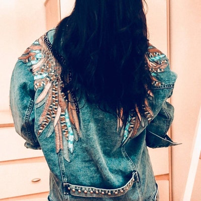 Embroidered Floral Leather Jacket Phoenix Sequins Boho - Etsy