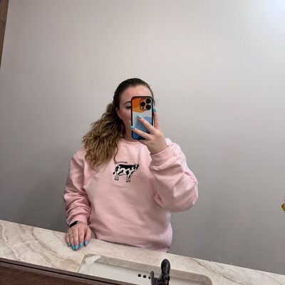 Oversized Daisy Embroidered Sweatshirt - Beige main image 0
