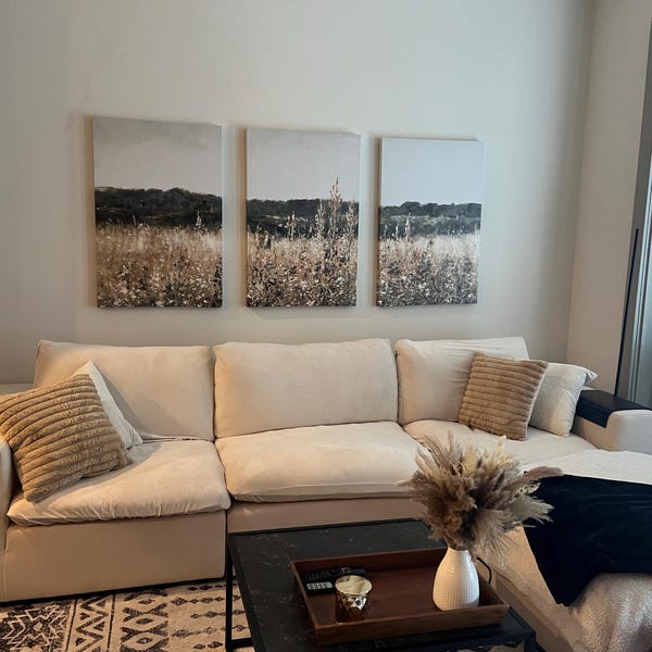 3 Piece Canvas Wall Art Set, Landscape Wall Art Wildflower Field Oil ...