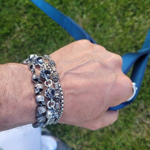 Skull Bracelet, Sterling Silver Skull Bracelet, Silver and
