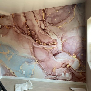 Marble Wallpaper Blue & Gold Modern Marble Texture Mural Art Wallpaper