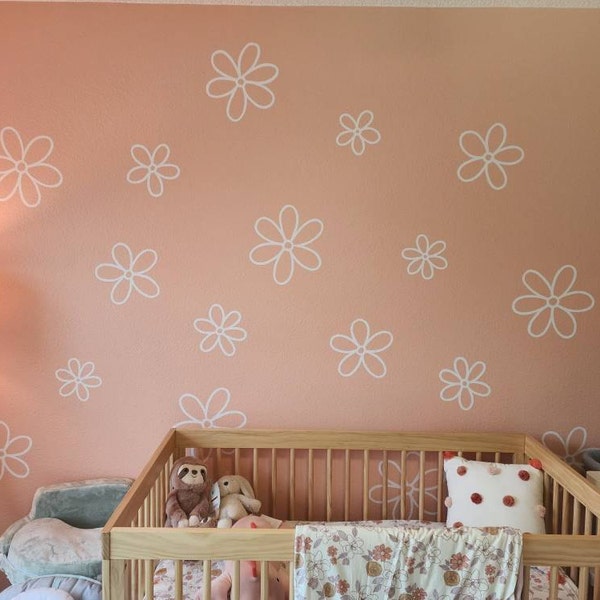 Daisy Wall Decals - Floral Nursery Decor, Kids Room Wall Art, Removable ...