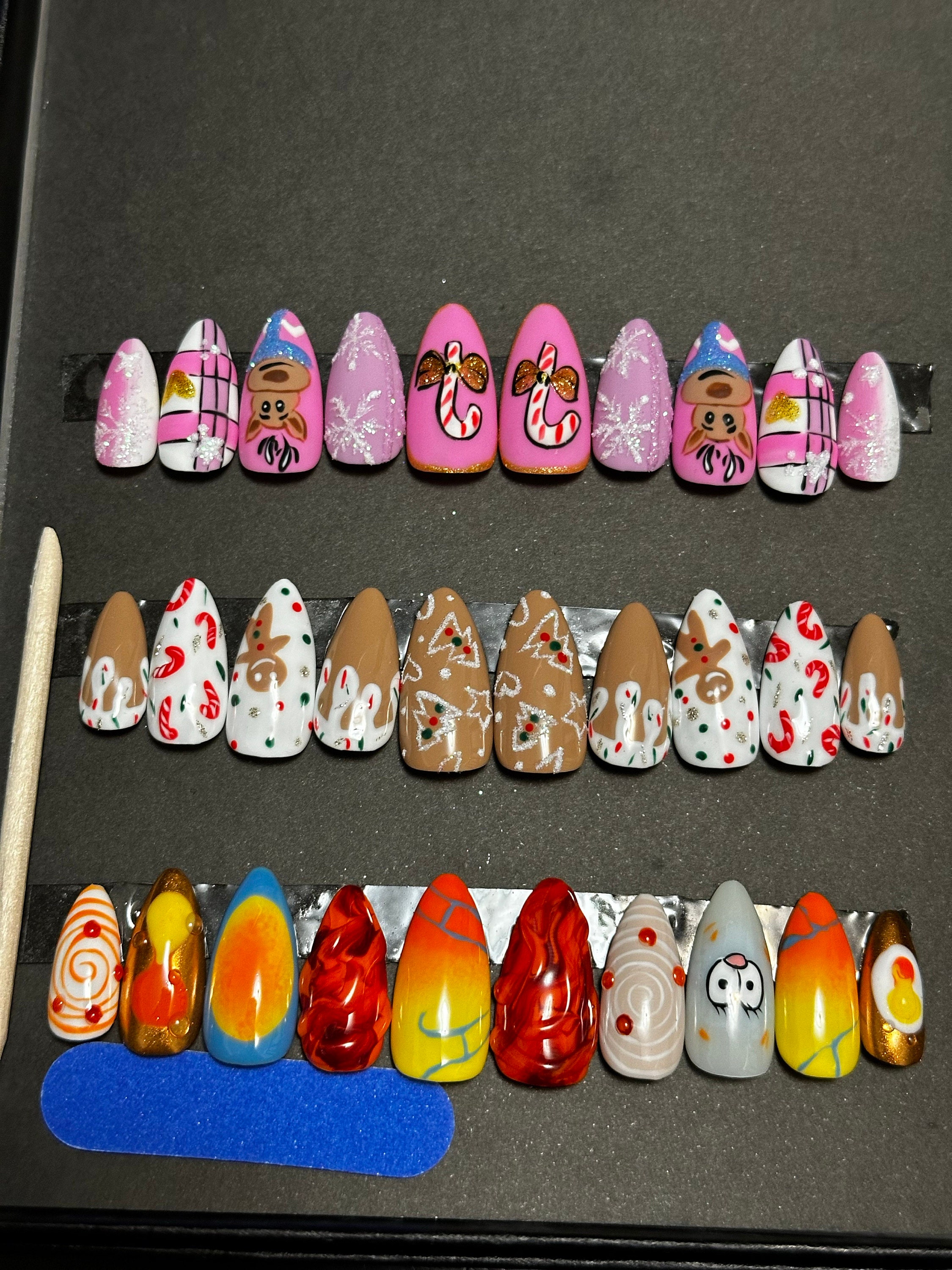 Christmas Reindeer Press On Nails | Pinky Fake Nails | Luxury Stiletto Nail Set | Matte Elegant Gift Nails K174