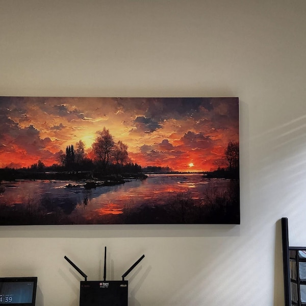 Lake Sunset Oil Painting on Canvas, Canvas Print, Ready to Hang Gallery ...