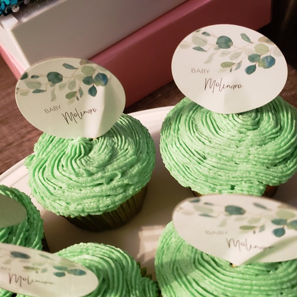 Greenery Baby Shower Cupcake Toppers, Printable Cupcake Toppers ...