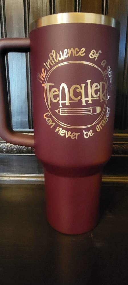 Teacher 40oz Insulated Tumbler with Handle - Personalized Gift for Educators - Eco-Friendly Cup