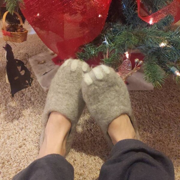 Moon Craters Gray Felted Wool Slippers For Women – Handmade, Warm, Eco-Friendly Home Shoes - View #2