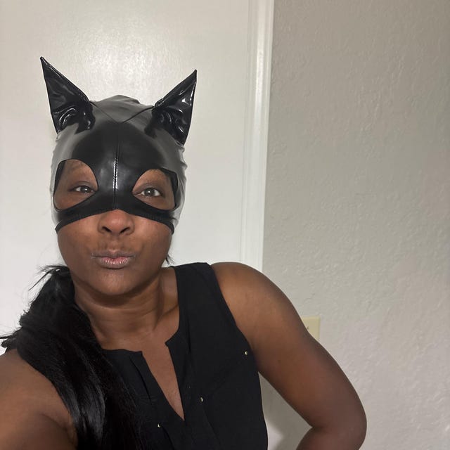 Masque Chat Femme Catwoman Cuir Synthétique Noir - Halloween Carnaval Cosplay Taille M