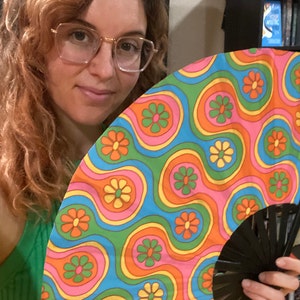 Boots On The Ground Fan,Large Holographic Folding Hand Fan Iridescent Clack Hand Fan,Foldable Craft Holding Laser Colors Hand Fan,for