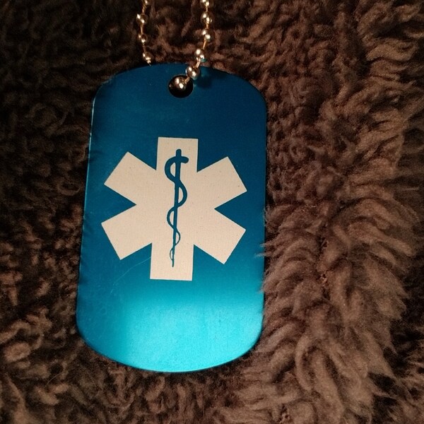 Medical Alert Custom Laser Engraved Medic ID Military Dog Tag Emergency ...