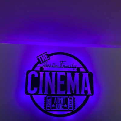 Personalized LED Family Name Cinema Metal Sign Light up Home Theater ...