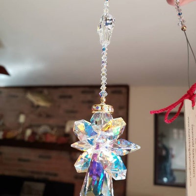 Crystal Angel With Cross Made W/ Swarovski Crystals AB - Etsy