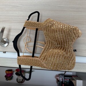 Golden Sabyasachi Deep V Cut Readymade Designer Wedding Wear Bride Saree Blouse Heavy Beaded Women Sari Choli Indian Fabric Tunic Crop Top