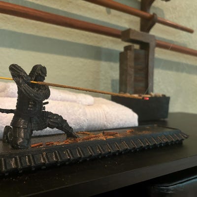 Kung Fu Samurai Meditation Incense Burner Ceramic Incense Holder With Ash Catcher - Kung Fu Samurai Monk On Bamboo Raft Insence Holder