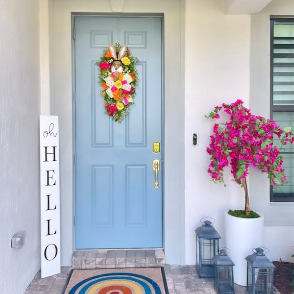 Oh Hello Vertical Welcome Sign | Entryway Sign | Front Porch Sign ...
