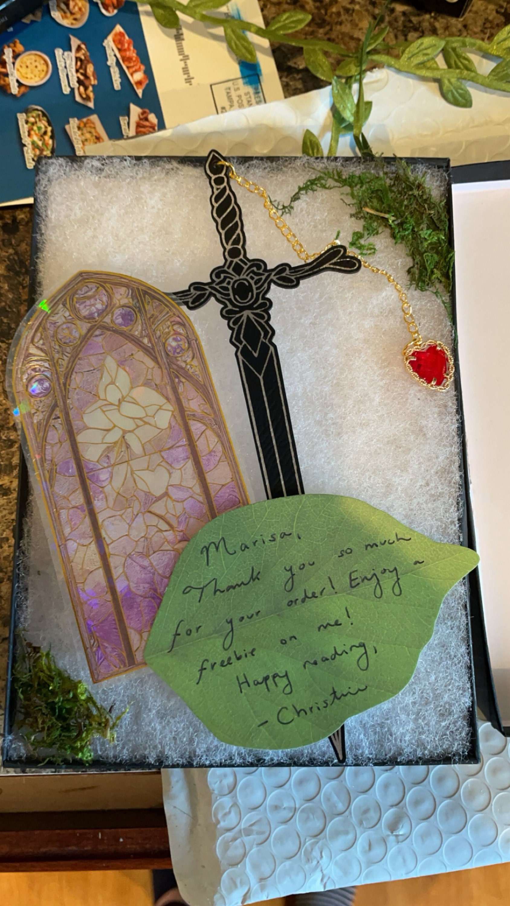 Heart Piercer Sword Bookmark, Faux Leather Bookmark, Fantasy Bookmark, Elven-Inspired Bookmark, Gift for Readers, Elf Fairy Fae Bookmark