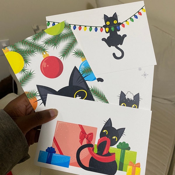 Classic Funny Black Cat Christmas Holiday Postcards (set of 4 Cards ...