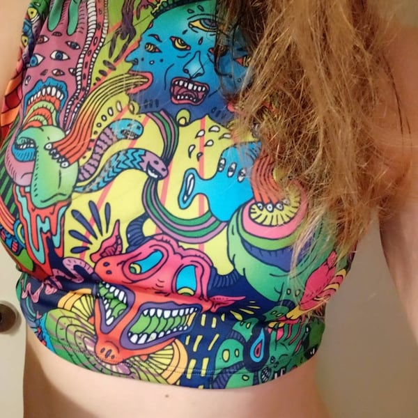 Green Rave Tops Green Hoodie Crop Top, Psychedelic Clothing, Crop Tops for Women, Rave ...