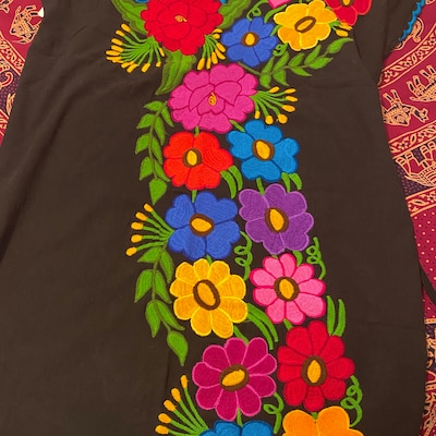 Floral Embroidered Dress. Mexican Traditional Dress. Handmade Mexican ...