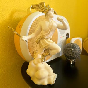 Hermes Mercury God Zeus Son Statue romaine en albâtre Doré 22,9 cm