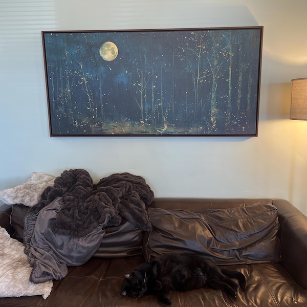 Moon & Stars Wall Art, Vintage Dark Forest Landscape Nature Decor ...