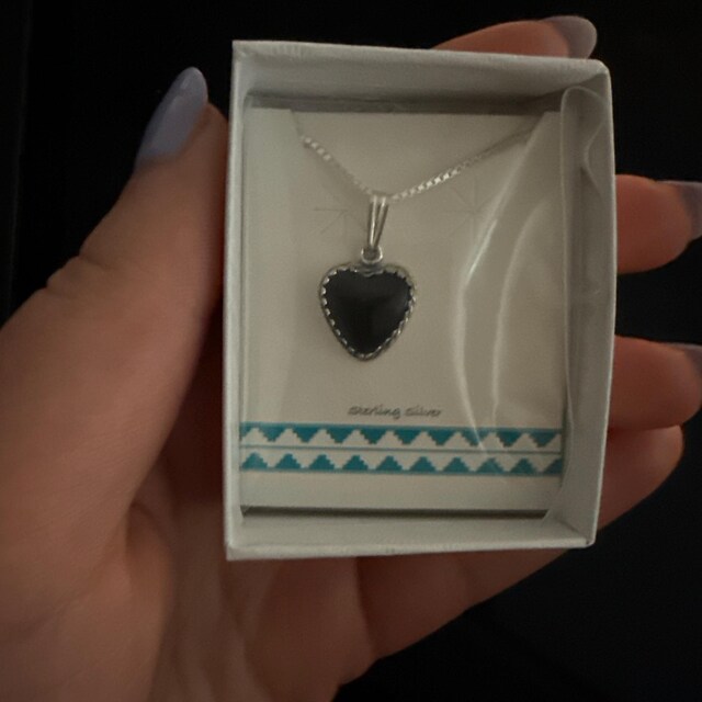 ★ROSEMONT★ Silver Black Onyx Heart Necklace RC24B03K Black Onyx Heart Pendant Necklace/black Stone Heart Charm