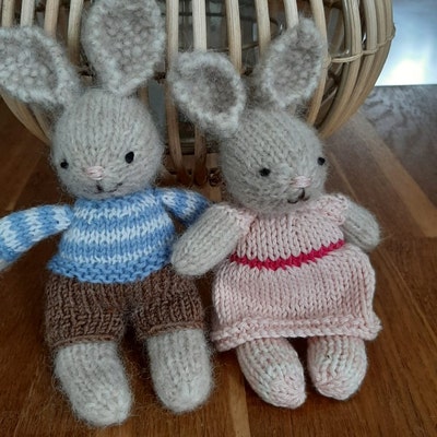Toy Knitting Pattern for a Mini Bunny and Bear in a Dress and - Etsy ...