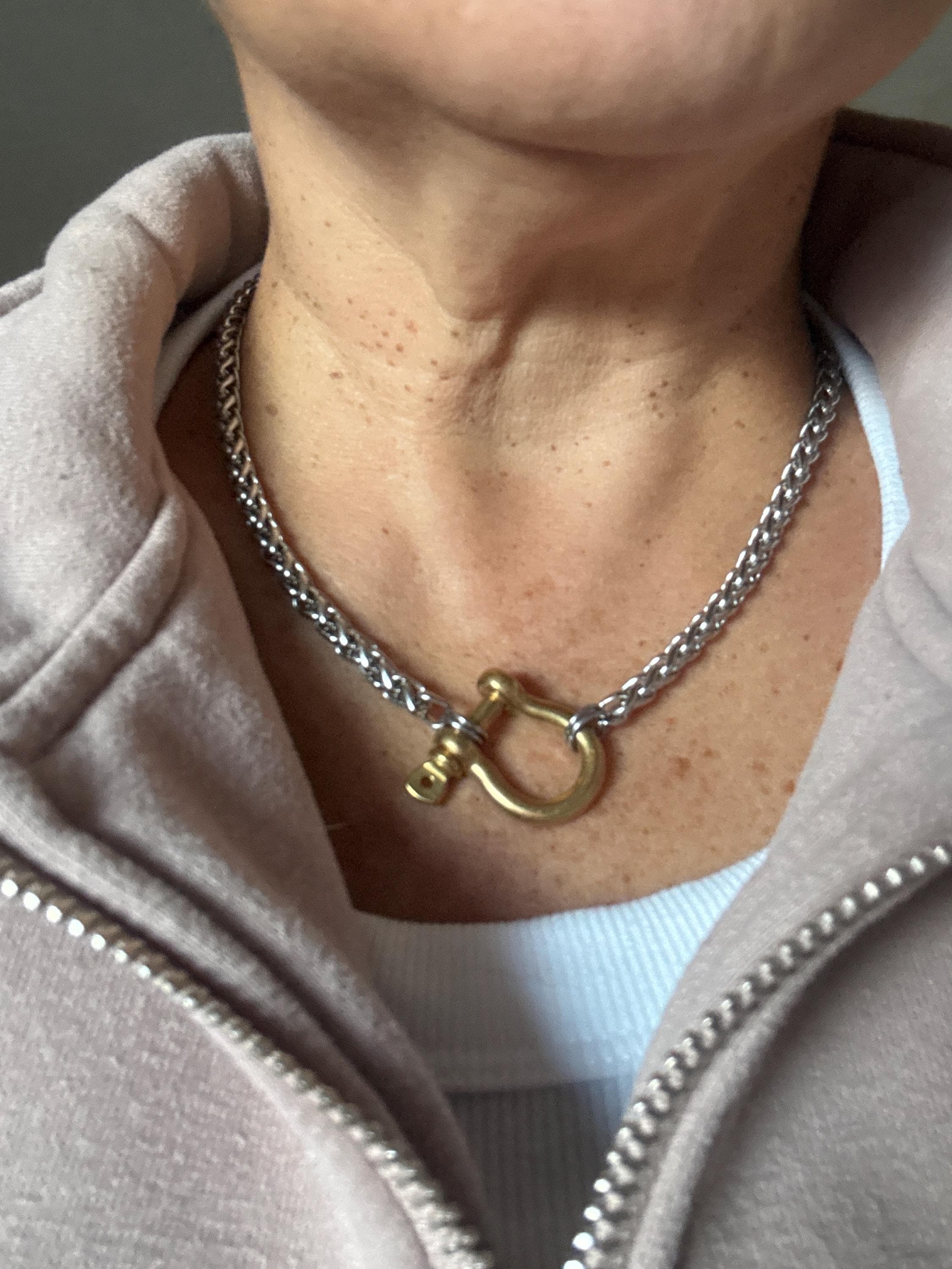 Horseshoe Shackle Stainless Steel Necklace - Chunky Choker Necklace - Bold Necklace - Punk Jewelry - Statement Piece - Carabiner Necklace