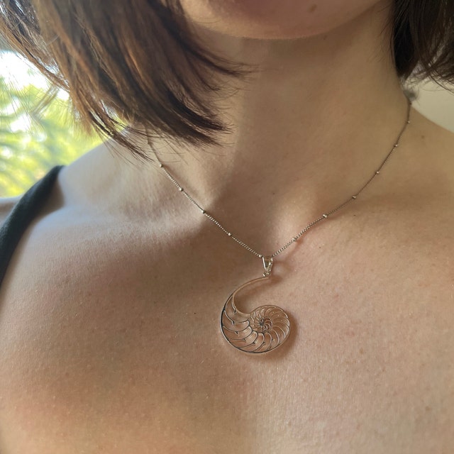 Nautilus Shell Necklace in Gold or Silver, Fossil Necklace