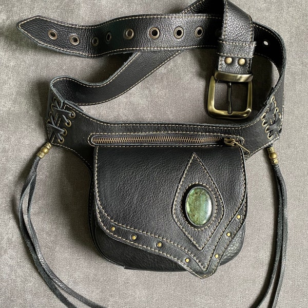 Leather Festival Utility Belt -hip Bag -pocket Belt With LABRADORITE ...