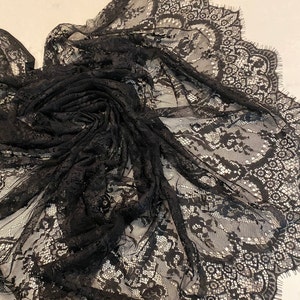 Black Eyelash French Chantilly Lace Fabric /graceful Floral - Etsy