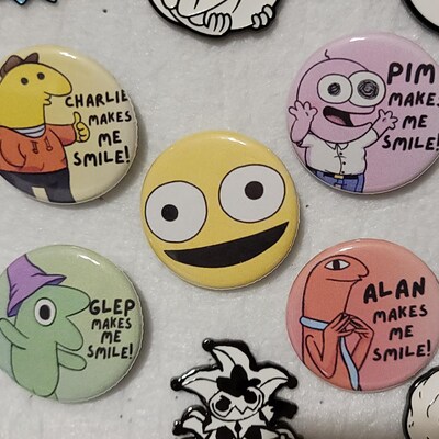 Smiling Friends Handmade Buttons Pim, Charlie, Alan, and Glep - Etsy