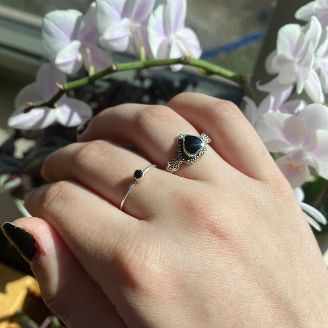 SILVER925 HEART DESIGN ONYX RING/シルバーリング Sterling Silver Black Onyx Heart Ring Size 8 - Etsy
