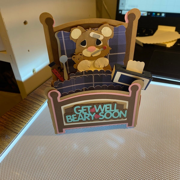 Get Well Bear Card in A Box 3D SVG - Etsy