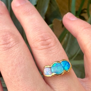 Customer photo from kelsey, Three Stone Raw Australian Opal Ring