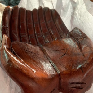 Small Wood Carved Praying Hand Shaped Bowl