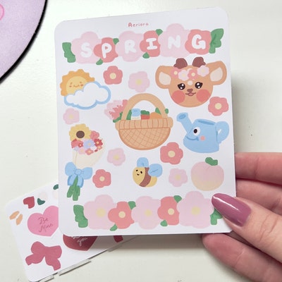 Spring Sticker Sheet Cute Sticker Sheet Kawaii Springtime Stickers - Etsy