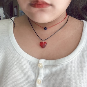 Fiona Big Faceted Red Heart Crystal Pendant with All Charms Wide Choker Necklace with Heart Earrings Set