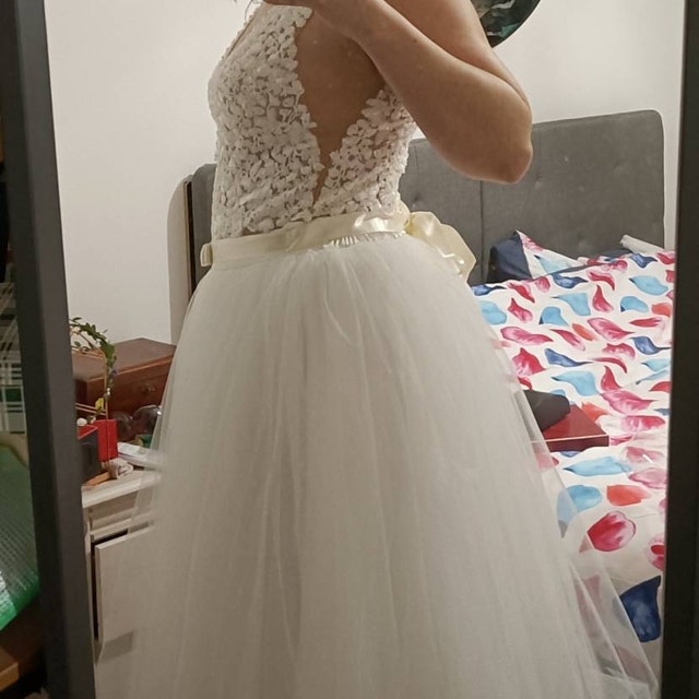 Acak tulle long skirt（ivory） 0 Ivory Tulle Skirt Long Tulle Skirt Women Bridal Tutus Skirt