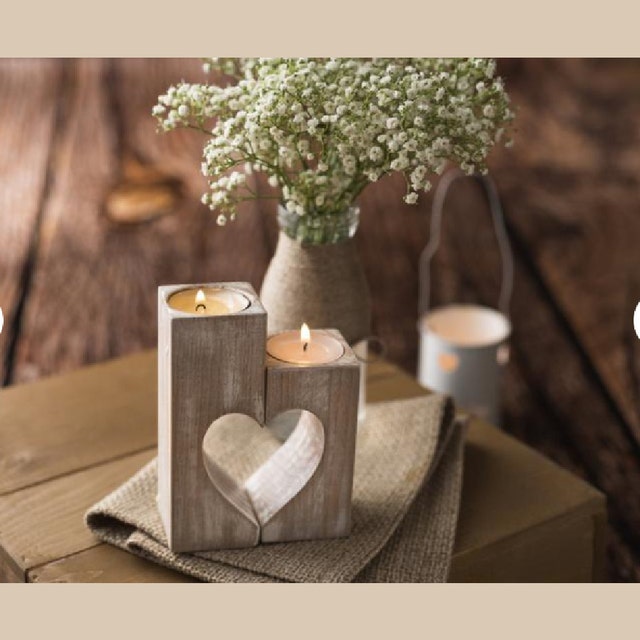 TBFM Wooden Heart Candle Holder – 6” Handmade Decorative Candles  Holders/Unique Candles for Her/Romantic Gift for Wife/Girlfriend/Acacia  Wood Decor