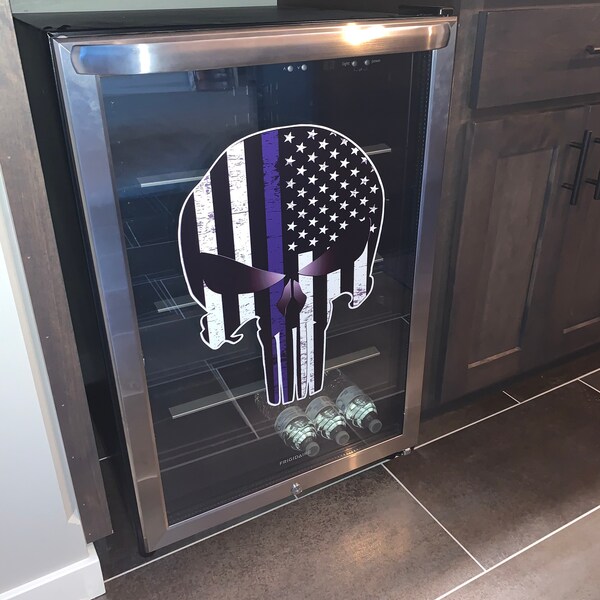 Skull American Subdued Thin Blue Line Decal – Vinyl, Glossy, Made In USA