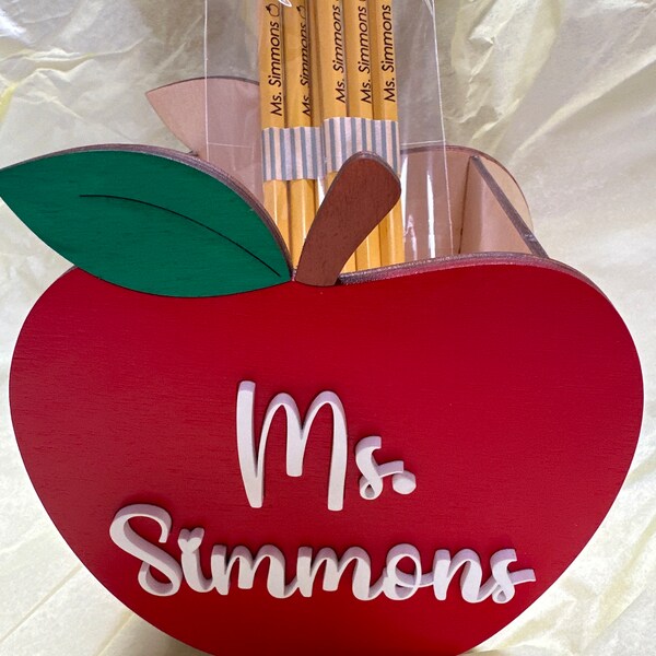 Teacher Wooden Apple- Teacher Appreciation Gift- Apple Pencil Holder ...