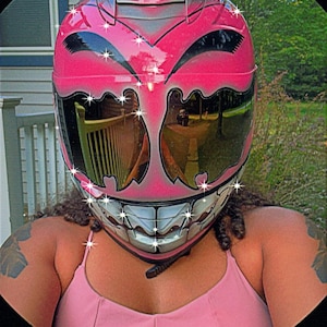custom pink motorcycle helmet Custom Helmet, Custom Motorcycle Helmet, Superbike Helmet, Bike Helmet,  Carting Helmet, Crash Helmet, Airbrush Painted Pink Smiley CH01
