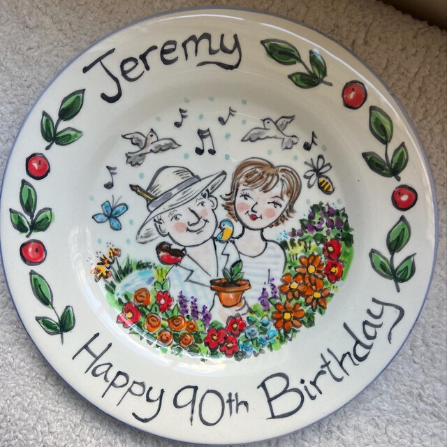 Wedding or Anniversary Gift Plate Hand Painted Ceramic