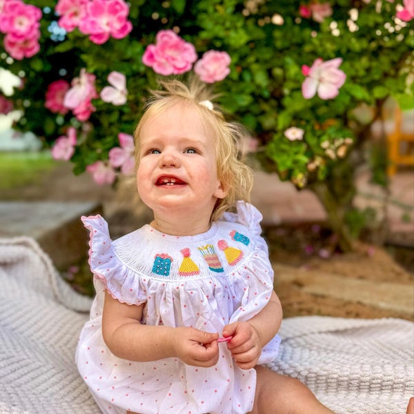 Shadow Stitch Embroidered Easter Bunny Romper