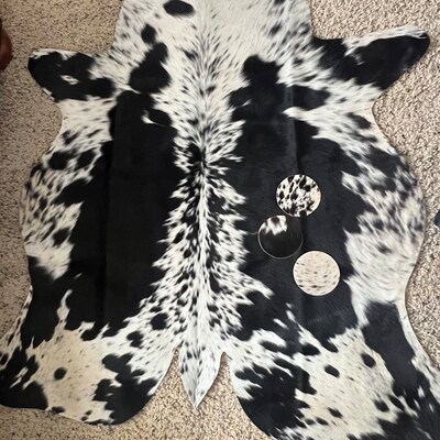 Real Cowhide Rug - Tricolor Mostly White - Large 6x6 To 7 Ft - Luxury Cowhides
