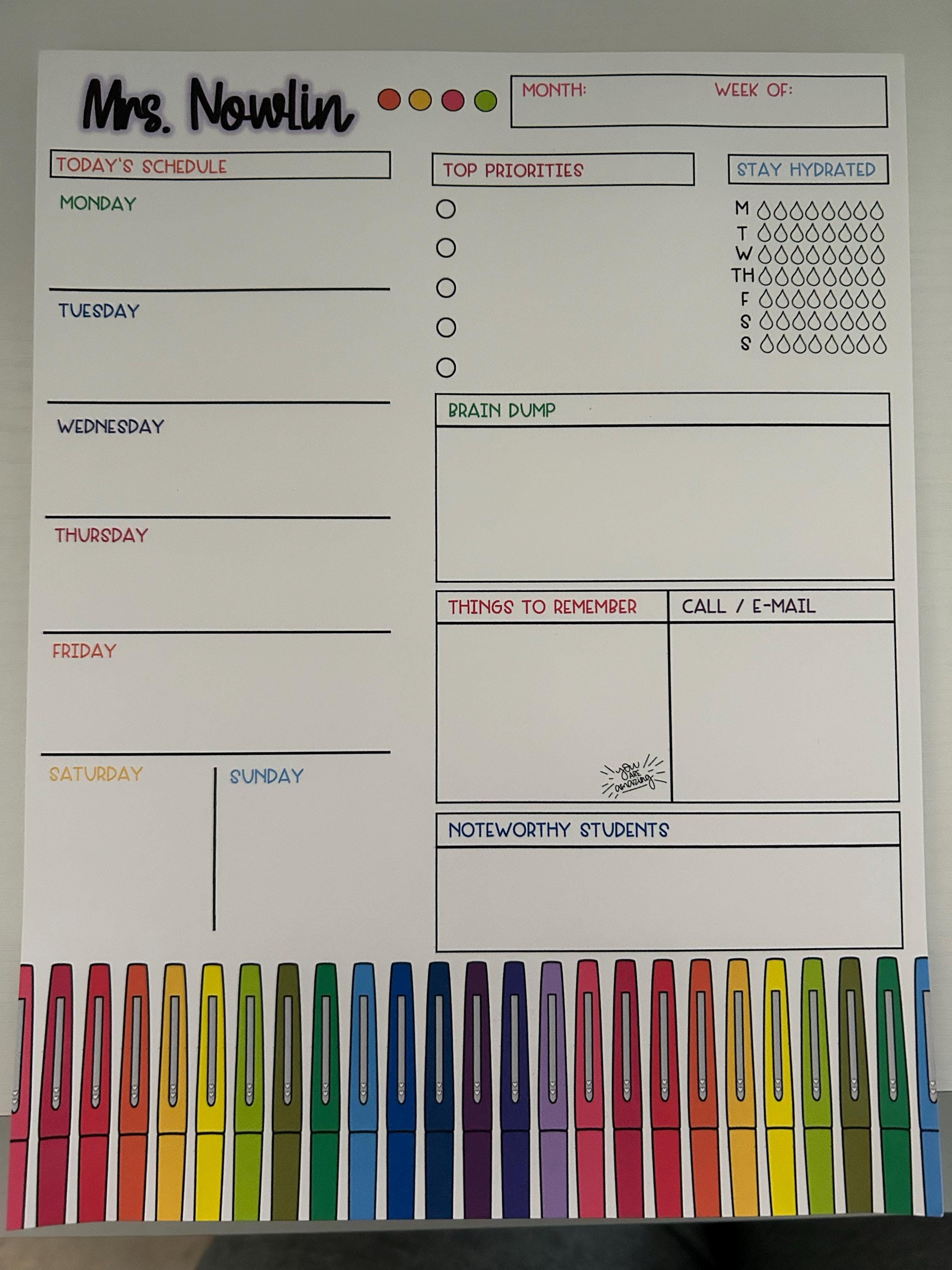 Teacher Gift, Week at a Glance Notepad, Teacher Planner, Back to School Gift, Teacher Organization, Cute Teacher Gift, Teacher Appreciation